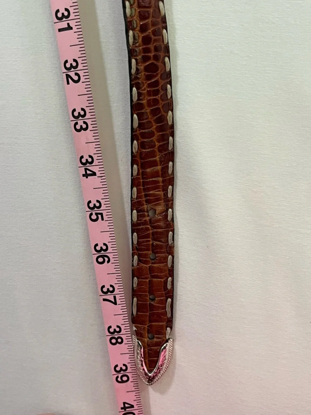 Kenneth Cole Croc Embossed Leather Belt 38 Brown Italian Calfskin Luxury Western